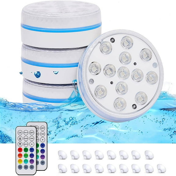Loyerfyivos Rechargeable Submersible Pool Lights with Remote, Waterproof Underwater Charging Battery Operated Controlled 7 Color Changing LED with Magnet Floating Lights Pool Pond Decoration 4 Pack
