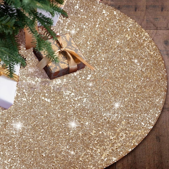 Loyerfyivos Sequin Christmas Tree Skirt 35 Inch Glitter Tree Skirt Velvet Xmas Tree Skirt for Halloween Ornaments Sparkly Tree Cover Mat Soft Fabric Tree Base Cover Large Tree Blanket Gold