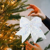 Loyerfyivos Silver Christmas Glitter Bow Small Christmas Tree Bows Christmas Party Decorations Shiny Bow Xmas Ribbon Bows for Wreath Garland Ornaments Gift DIY Decor (13in * 11.2in)
