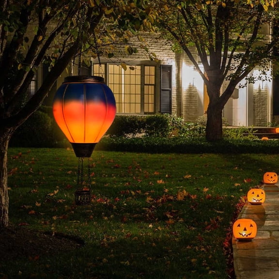 Loyerfyivos Solar Hot Air Balloon Lantern with Flame, Halloween Solar Lantern, Glass Spider Hot Air Balloon Decorations Solar Hanging Lights Outdoor for Garden, Porch Decor