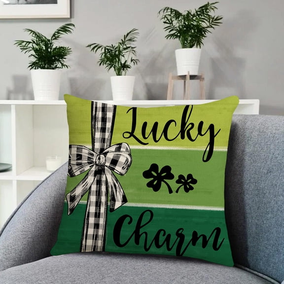 Loyerfyivos St Patricks Day Pillow Covers 18x18 Set of 1 Happy St Patricks Day Lucky Green Clovers Decor for Throw Pillows Covers St Patricks Day Pillow Covers Decor Couch Living Room