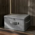 thumbnail image 1 of Loyerfyivos Storage Bins with Zipper Lid Velvet Fabric Storage Boxes Lidded Baskets Foldable Washable Decorative Closet Shelf Clothes Organizer Container with PU Leather Handles (L), 1 of 7