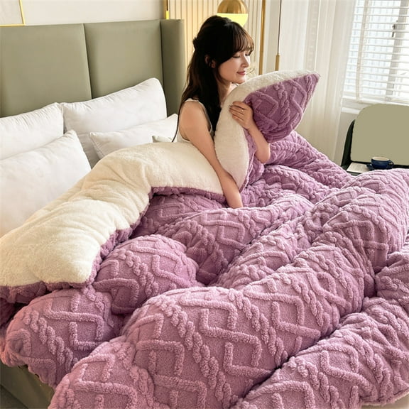 Loyerfyivos Thickened Super Soft Insulation Hibiscus Winter Quilt,Hibiscus Double Fabrics,Breathable Warmth Fluffy Plush Double Sided Velvet Blanket for Cold Weather(Purple,150x200cm/59x79in(2kg))