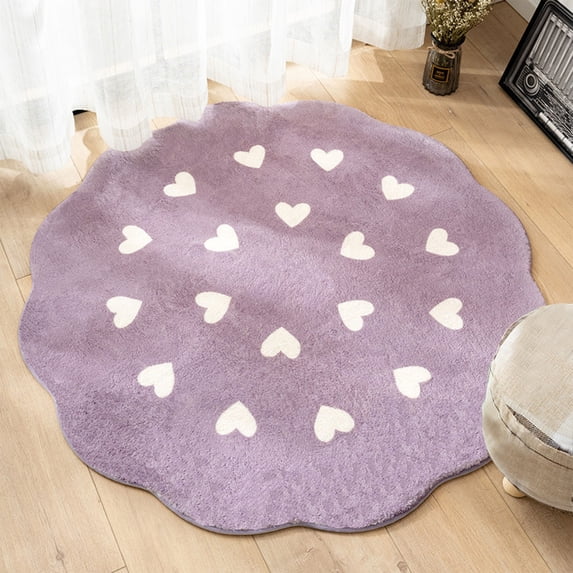 Loyerfyivos Valentine's Day Flower Shaped Rug,Washable Round Rug Soft Floral Area Rugs for Living Room Girls Bedroom Rug Cute Circle Rug Nonslip Indoor Rug for Playroom Rug,Round 39.4" - Purple