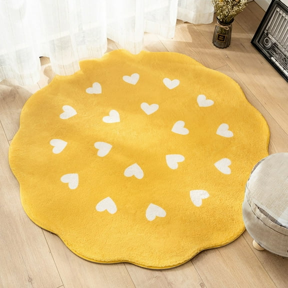 Loyerfyivos Valentine's Day Flower Shaped Rug,Washable Round Rug Soft Floral Area Rugs for Living Room Girls Bedroom Rug Cute Circle Rug Nonslip Indoor Rug for Playroom Rug,Round 39.4" - Yellow