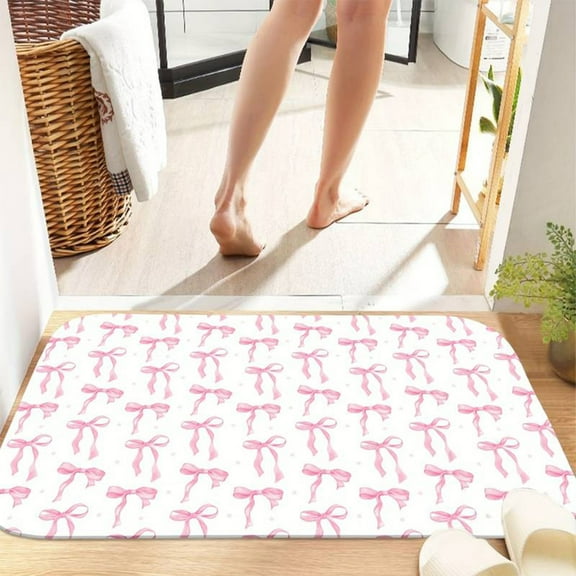 Loyerfyivos Valentines Day Rug Bow Decor Rug P-ink Fluffys Rug Non-Slide Plushes Bedroom Carpet Door Mat For Romantic Home Decor Gift For Girl