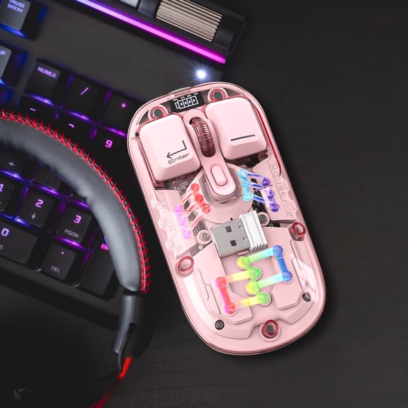 Loyerfyivos Wireless Mouse,2.4GHz Wireless Photoelectric + Bluetooth Dual Mode,Marquee Design,Transparent Cover Can Be Opened,Bluetooth Mouse for Laptop,PC,Tablet (Pink)