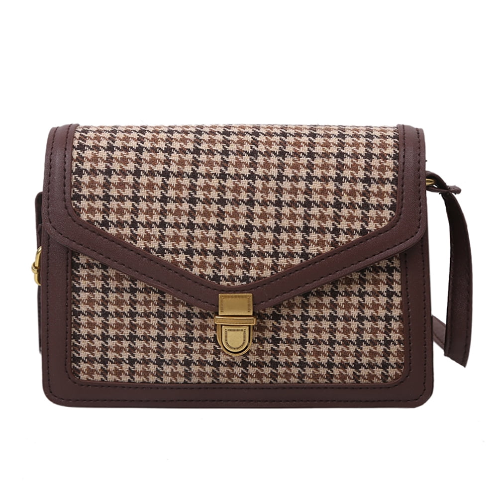 Loygkgas Unisex Adult Retro Flap Envelope Handbag Pu Plaid Messenger Bag Purse (Dark Brown