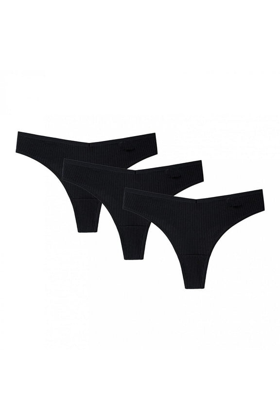 3Pcs Women'S G-String Cotton V Waist Female Underpants Pantys Lingerie Black 10(XL)