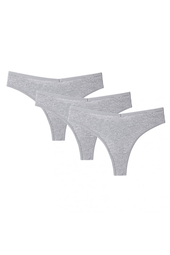 3Pcs Women'S G-String Cotton V Waist Female Underpants Pantys Lingerie Gray 6(M)
