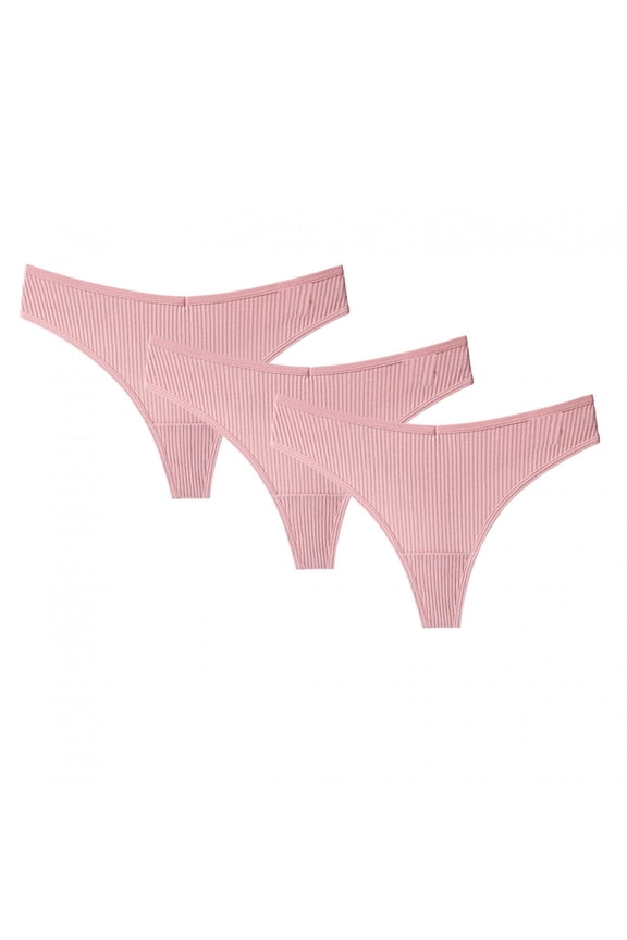3Pcs Women'S G-String Cotton V Waist Female Underpants Pantys Lingerie Pink 6(M)