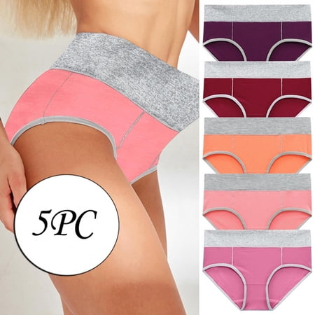 UTTOASFAY 5Pc Women Solid Color Patchwork Briefs Panties Underwear Bikini Underpants Multicolor 6(L)