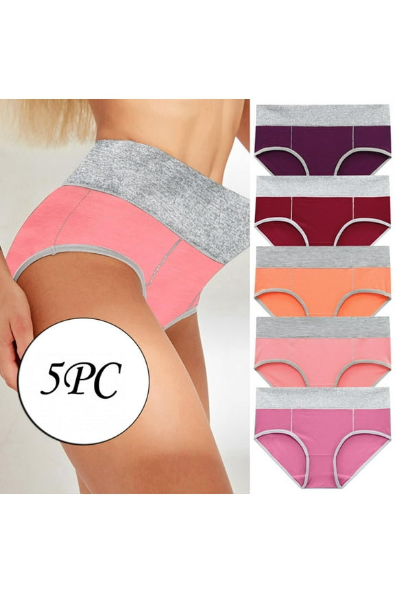 UTTOASFAY 5Pc Women Solid Color Patchwork Briefs Panties Underwear Bikini Underpants Multicolor 6(L)