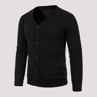LoyisViDion Autumn and Winter Men'S Leisure Slim Fit V-Neck Collar Cardigan Sweater Coat Black 8(XL)