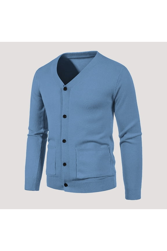 LoyisViDion Autumn and Winter Men'S Leisure Slim Fit V-Neck Collar Cardigan Sweater Coat Blue 12(XXXL)