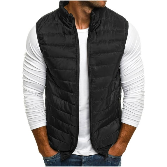 UTTOASFAY Autumn and Winter Solid Color Atmosphere Comfortable All-Match Vest Men'S Cotton Jacket Black 12(XXL)