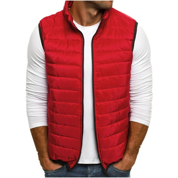 UTTOASFAY Autumn and Winter Solid Color Atmosphere Comfortable All-Match Vest Men's Cotton Jacket Red 10(XL)