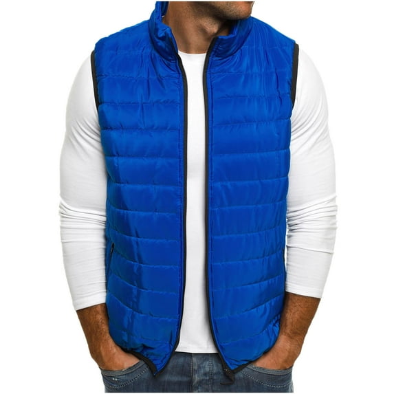 UTTOASFAY Autumn and Winter Solid Color Atmosphere Comfortable All-Match Vest Men'S Cotton Jacket Royal blue 12(XXL)
