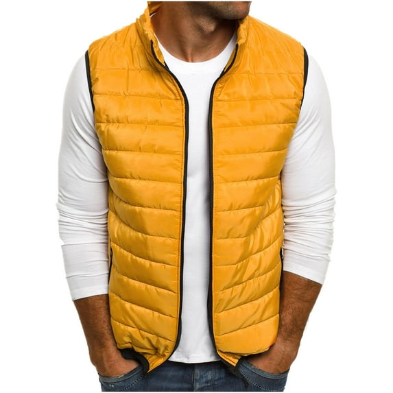 LoyisViDion Autumn and Winter Solid Color Atmosphere Comfortable All-Match Vest Men'S Cotton Jacket Yellow 14(XXXL)