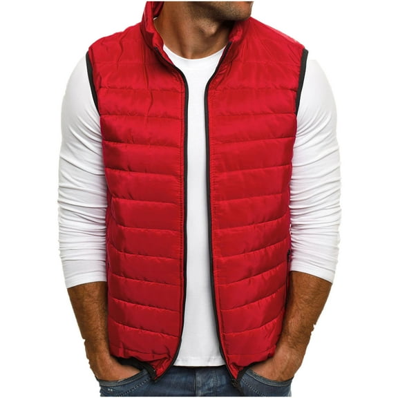 LoyisViDion Autumn and Winter Solid Color Atmosphere Comfortable All-Match Vest Men's Cotton Jacket Red 14(XXXL)