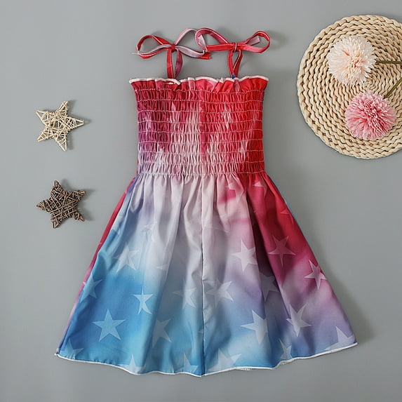 UTTOASFAY Baby Girls Dress Clearance Kids Baby Girls Dress Beach Dresses Casual Sleeveless American Flag Princess Sundress Summer Dress Hot Pink 1-2 Years
