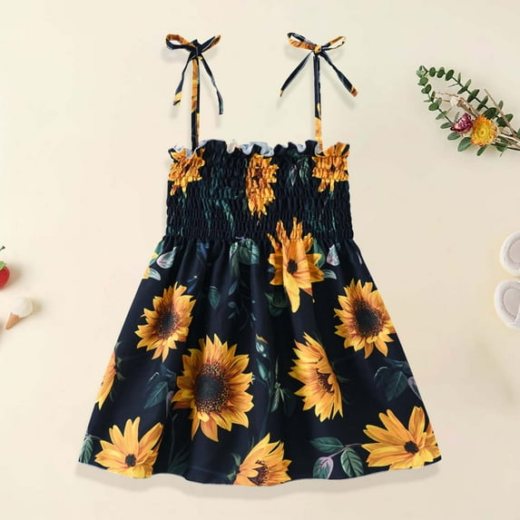 LoyisViDion Baby Girls Dress Clearance Summer Toddler Baby Girls Sleeveless Sling Dress Graphic Print Children'S Clothing Black 1-2 Years