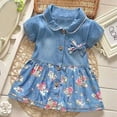 thumbnail image 1 of Uttoasfay Baby Girls Dress Toddler Baby Girls Floral Print Bowknot Short Sleeve Princess Denim Dress Outfit Blue 24Months, 1 of 7