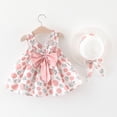 thumbnail image 1 of LoyisViDion Baby Girls Dress Toddler Baby Kids Girl Sleeveless Strap Dot Print Bow Princess Dresses Hat Pink 18-24 Months, 1 of 9