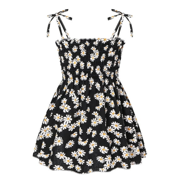 UTTOASFAY Baby Girls Dress Toddler Kids Baby Girls Daisy Slip Dress Floral Beach Dress Clothes Black 1-2 Years