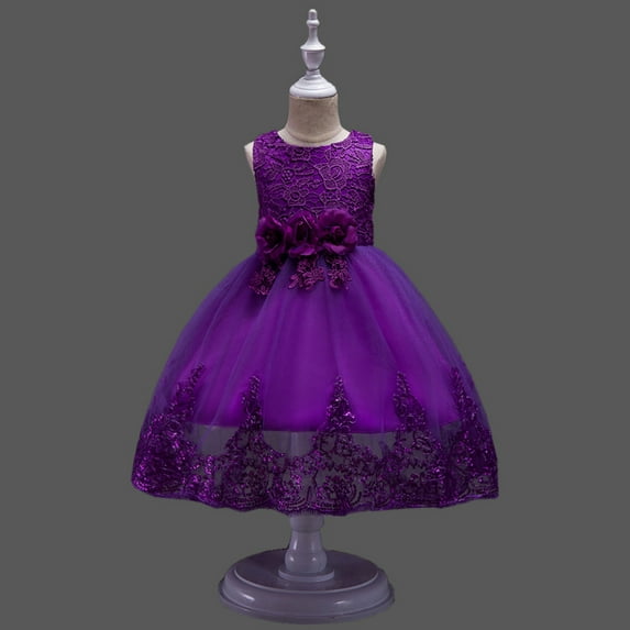 UTTOASFAY Baby Girls Dress Toddler Kids Baby Girls Floral Ball Gown Princess Dress Party Dress Clothes Purple 3-4 Years