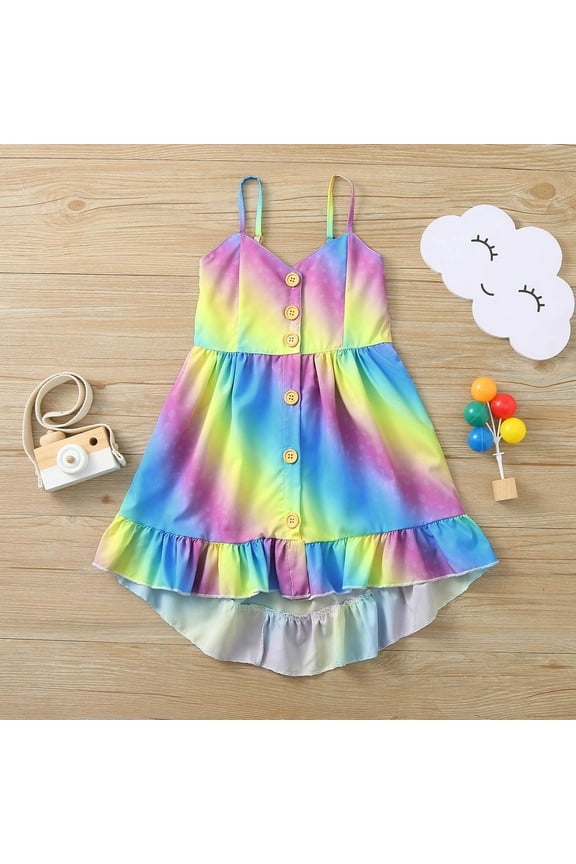 UTTOASFAY Baby Girls Dress Toddler Kids Baby Girls Rainbow Multicolor Button Slip Dress Clothes Multicolor 2-3 Years