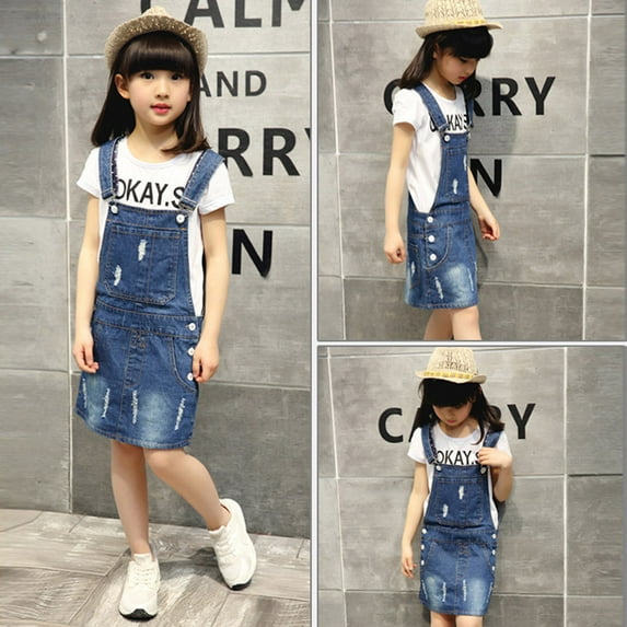 LoyisViDion Baby Girls Dress Clearance Toddler Kids Baby Girls Ripped Big Bibs Denim Skirt Overalls Dress Outfits Blue 10-12 Years