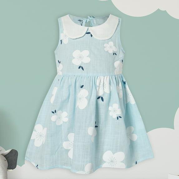 LoyisViDion Baby Girls Dress Toddler Kids Baby Girls Sleeveless Doll Collar Vest Dress Princess Dress Blue 12-18 Months