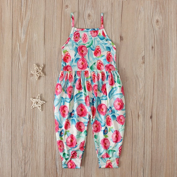 LoyisViDion Baby Girls Dress Clearance Toddler Kids Baby Girls Cute Summer Flowers Shark Print Dress Suspenders Bodysuit Rompers Jumpsuit Pink 5 Years