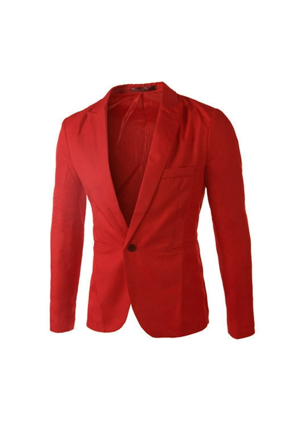 UTTOASFAY Charm Men's Casual Slim Fit One Button Suit Blazer Coat Jacket Tops Men Red M