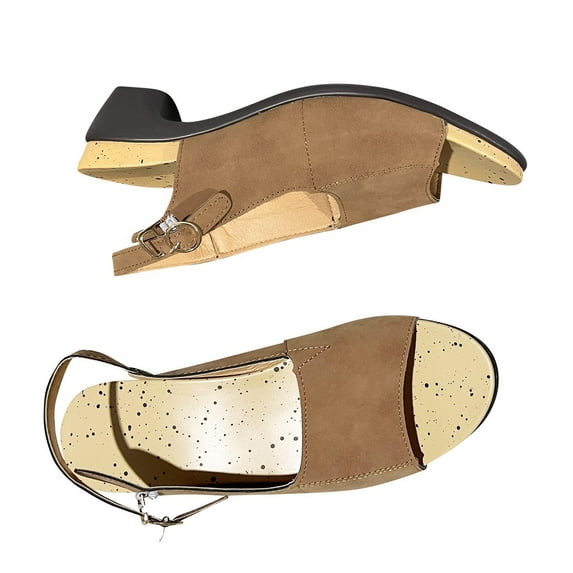 LoyisViDion Clearance Sandals for Women Comfortable Elegant Low Chunky Heel Shoes Women Summer Thick Heel Sandals Pumps Buckle Open Toe Casual Shoes Flash Picks Brown 6.5