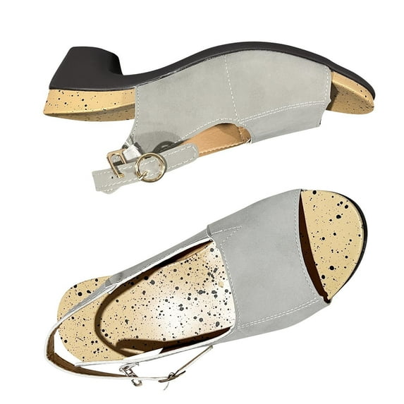 LoyisViDion Clearance Sandals for Women Comfortable Elegant Low Chunky Heel Shoes Women Summer Thick Heel Sandals Pumps Buckle Open Toe Casual Shoes Flash Picks Gray 8