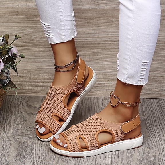 LoyisViDion Clearance Sandals for Women Summer Ladies Sandals Breathable Elastic Webbing Platform Casual Sandals Flash Picks Khaki 9.5
