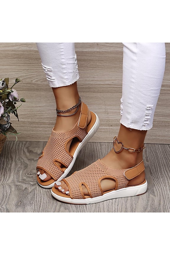 Clearance Sandals for Women Summer Ladies Sandals Breathable Elastic Webbing Platform Casual Sandals Flash Picks Khaki 9.5
