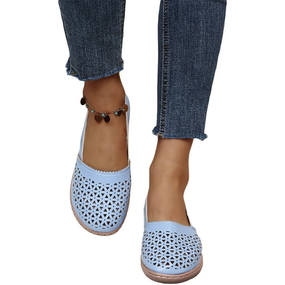 LoyisViDion Clearance Sandals for Women Woman Summer Fashion Casual Sandals Casual Flat Solid Color Loophole Shoes Flash Picks Blue 7