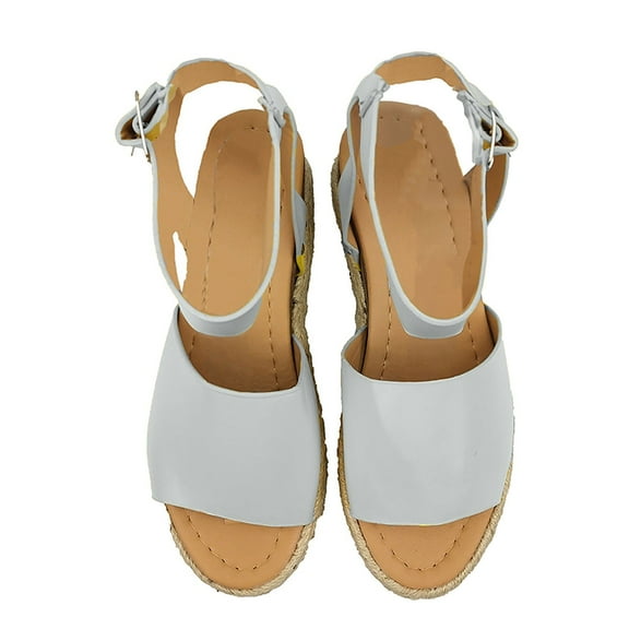 UTTOASFAY Sandals for Women Woman Summer Sandals Open Toe Casual Platform Wedge Shoes Casual Canvas Shoes Gray 6.5-7