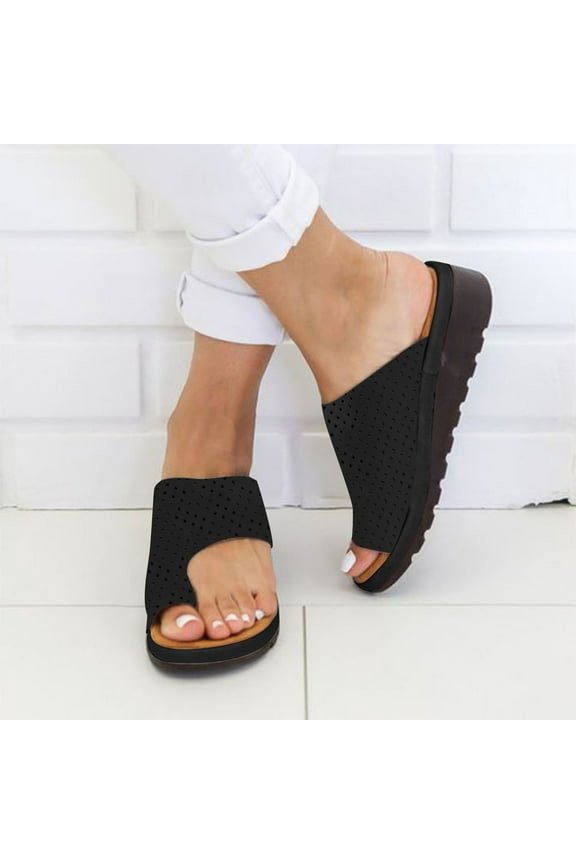 UTTOASFAY Sandals for Women Women Dressy Comfy Platform Casual Shoes Summer Beach Travel Slipper Flip Flops Black 12