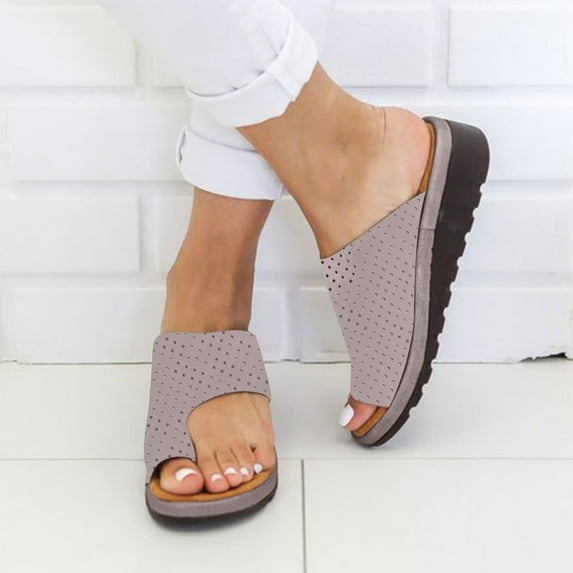 UTTOASFAY Sandals for Women Women Dressy Comfy Platform Casual Shoes Summer Beach Travel Slipper Flip Flops Gray 5