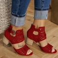 thumbnail image 1 of UTTOASFAY Sandals for Women Women Ladies Fashion Peep Toe High Heel Solid Buckle Casual Shoes Sandals Wine 6.5, 1 of 6