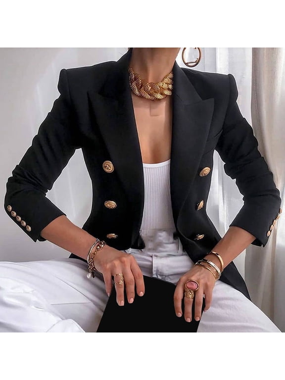 Coat Elegant Business office Work Women Lady Solid Button Suit Jacket Coat Outwear Black 8(L)