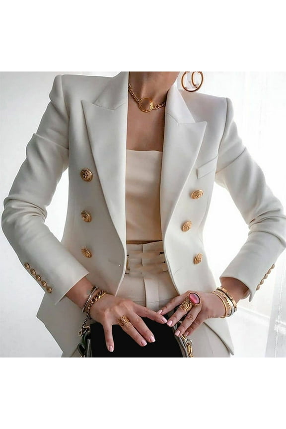 Coat Elegant Business office Work Women Lady Solid Button Suit Jacket Coat Outwear White 10(XL)