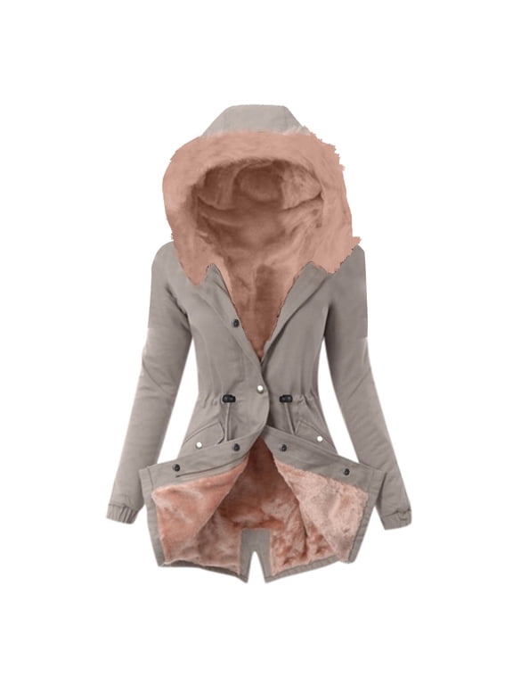 Coat Ladies Lining Coat Womens Winter Warm Thick Long Jacket Hooded Overcoat Pink 12(XXL)
