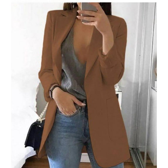 UTTOASFAY Coat Women Blazers Windproof Coat Trench Coat Coats Autumn Spring Coat Blouse Jacket Brown 18(XXXXXL)