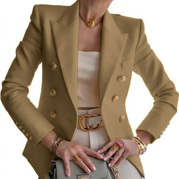 UTTOASFAY Coat Women Buttons Long Sleeve Solid office Coat Cardigans Suit Jacket Long Outwear Khaki 6(M)