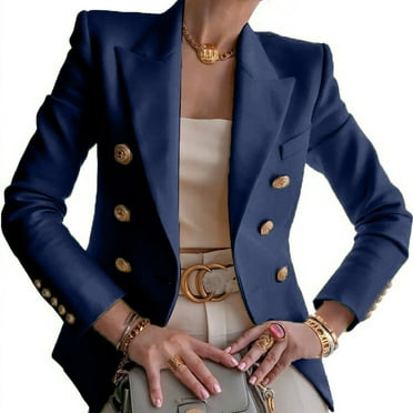 LoyisViDion Coat Women Buttons Long Sleeve Solid office Coat Cardigans Suit Jacket Long Outwear Navy 12(XXL)